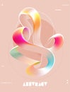 Abstract poster design with color liquid geometric shapes. 3D iridescent twisted line.