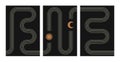 Abstract boho art posters. Contemporary line design sun stars moon phases, mid century bohemian wall decor, vector illustration