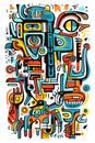 Abstract poster design of a egyptian face. In style of a surreal art, graphic sketch and doodle. Ai generative