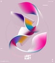 Abstract poster design with liquid geometric shapes. 3D iridescent twisted line.