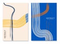 Abstract Poster minimal design , bauhaus banner contemporary vertical line, modern blue beige yellow artwork simple cover ,