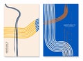 Abstract Poster minimal design , bauhaus banner contemporary vertical line, modern blue beige yellow artwork simple