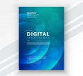 Poster brochure cover banner presentation layout template, Technology digital futuristic internet network connection green blue Royalty Free Stock Photo