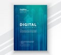 Poster brochure cover banner presentation layout template, Technology digital futuristic internet network connection green blue Royalty Free Stock Photo