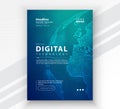 Poster brochure cover banner presentation layout template, Technology digital futuristic internet network connection green blue Royalty Free Stock Photo