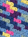 Abstract poster with texture of words NO. Multi colored text message. Modern style pattern. 3d rendering illustration Royalty Free Stock Photo