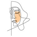 Abstract poster woman face. One line drawing style. Female beauty fashion minimalist concept. Contour face line art design for t-