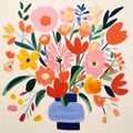 Abstract Pot With Flowers: Bold And Colorful Painting Inspired By Mary Blair And Lilia Alvarado Royalty Free Stock Photo