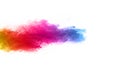 Abstract powder splatted background. Colorful powder explosion on white background.