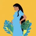 Abstract pregnant Ukrainian woman. Childbirth expectation, pregnancy concept, minimalistic design. Vector illustration