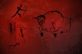Abstract primitive art - stylized drawing of prehistoric hunters