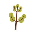 Abstract primitive tree. Kids naive simple-shaped forest plant. Stylized childish botanical clipart with leaf, branch