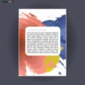Abstract print A4 design with blue, red and yellow brush strokes, for flyers, banners or posters over silver background