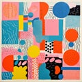 Whimsical Tile Design: Playful Repetitions In Pink, Blue, Orange, And Black