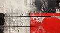 Abstract Printmaking: Red Dots On Black And White Canvas