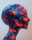 Abstract profile of human head with puzzle pieces representing core values, emotional intelligence, and consistent behavior, soft Royalty Free Stock Photo