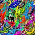 Abstract psychedelic background with the texture of applying underpainting. Computer stylization of oil strokes of paint with