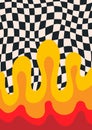 abstract psychedelic checkerboard pattern with liquid fire or lava. Groovy Retro background with checkered pattern