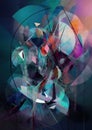 Abstract geometric psychedelic digital colorful painting. AI generative image.