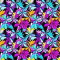 Abstract psychedelic graffiti flowers seamless background