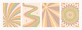 Abstract psychedelic Groovy backgrounds in retro colors. Retro pattern set. Trendy vector texture in abstract y2k style
