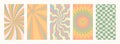 Abstract psychedelic Groovy backgrounds in retro colors. Retro pattern set. Trendy vector texture in abstract y2k style