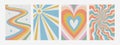 Abstract psychedelic retro backgrounds set. Groovy patterns in retro colors. Trendy twisted funky vector texture in