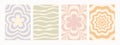 Abstract psychedelic retro backgrounds set. Groovy patterns in pale pastel retro colors. Trendy twisted funky vector
