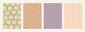 Abstract psychedelic retro backgrounds set. Groovy patterns in pale pastel retro colors. Trendy twisted funky vector