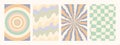 Abstract psychedelic retro pattern set. Groovy backgrounds in retro colors. Trendy wavy vector texture in abstract y2k