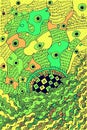 Abstract psychedelic surreal doodle green background. Vector ill