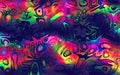 Abstract psychedelic watercolor graffiti wall. Birthday wrapping wavy tribal design in neon blue, green yellow and pink Royalty Free Stock Photo