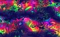 Abstract psychedelic watercolor graffiti wall. Birthday wrapping wavy tribal design in neon blue, green yellow and pink