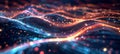 Abstract pulsating light waves against dark backdrop - digital network data streams concept