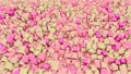 Abstract pulsating waves of soft pink and beige 3D rectangles. Design. Moving up and down towers, seamless loop.