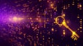 Abstract purple background with golden binary code and stars Royalty Free Stock Photo