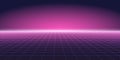 Abstract purple background with perspective. Digital futuristic design - retro 80-90s style. Grid neon surface with Royalty Free Stock Photo