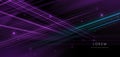 Abstract purple and blue light rays on black background with lighting effect and bokeh Royalty Free Stock Photo