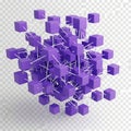 Abstract purple cubes connected by thin lines forming a complex 3d geometric network Royalty Free Stock Photo
