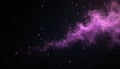 Abstract purple dust cloud drifts against dark background. Tiny glowing particles float in space creating magical light nebula Royalty Free Stock Photo