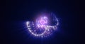 Abstract purple energy sphere with flying glowing bright particles, science