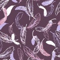 Abstract Purple Falling Feathers Vector Graphic Seamless Pattern