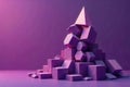 Abstract purple geometric shapes composition a pyramidal arrangement of textured cubes and polyhedra on a solid background. Royalty Free Stock Photo
