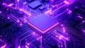 Abstract purple glowing computer processor and circuit board design, technology concept. Royalty Free Stock Photo
