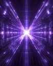 Abstract purple light tunnel with glowing lines and a bright light at the end point Royalty Free Stock Photo