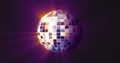 Abstract purple mirrored spinning round disco ball for discos and dances