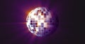 Abstract purple mirrored spinning round disco ball for discos
