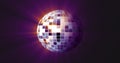 Abstract purple mirrored spinning round disco ball for discos and dances Royalty Free Stock Photo