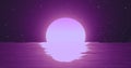 Abstract purple moon over water sea and horizon with reflections Royalty Free Stock Photo
