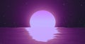 Abstract purple moon over water sea and horizon with reflections Royalty Free Stock Photo